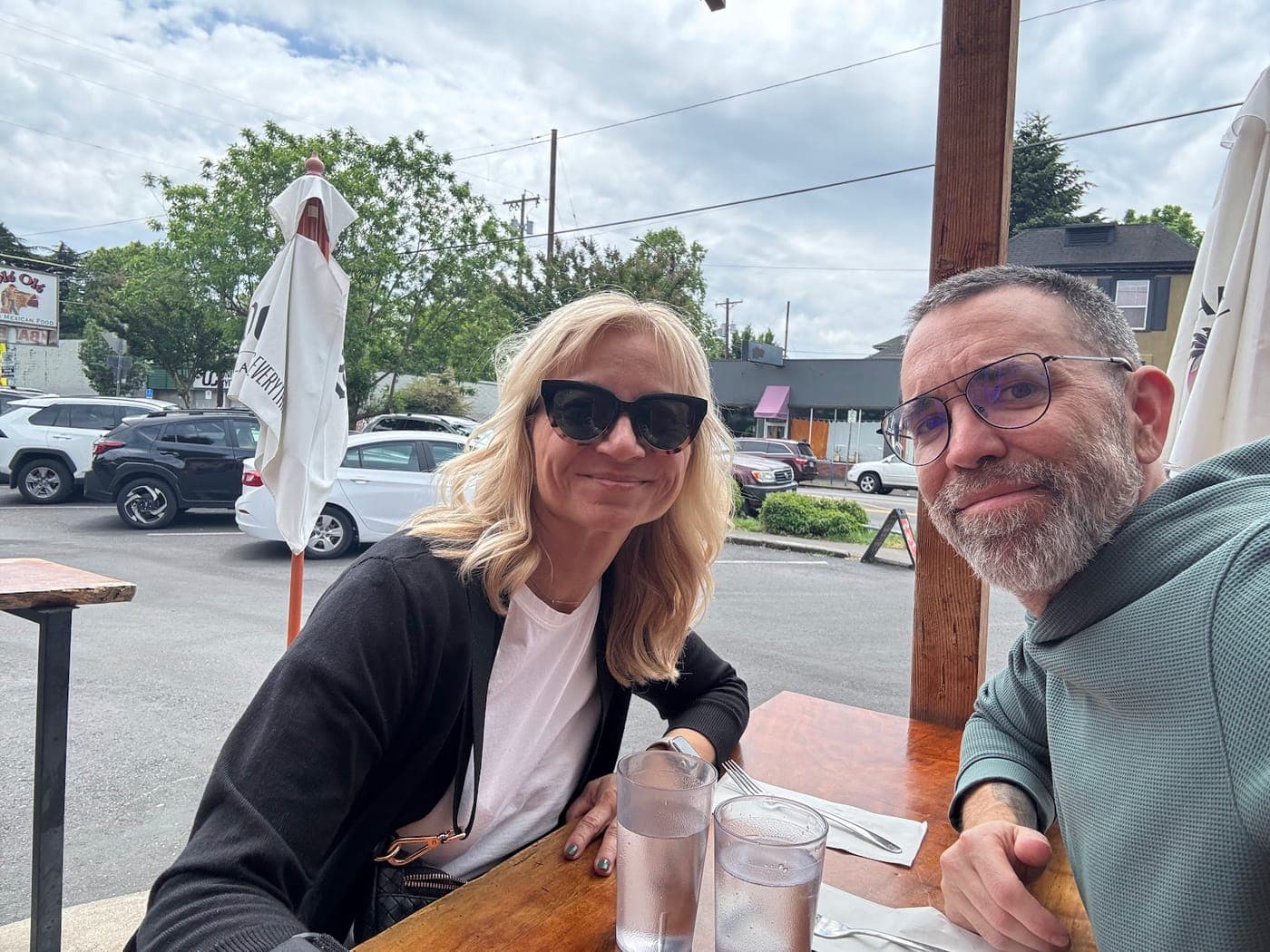 Terry and Robin at an outdoor café